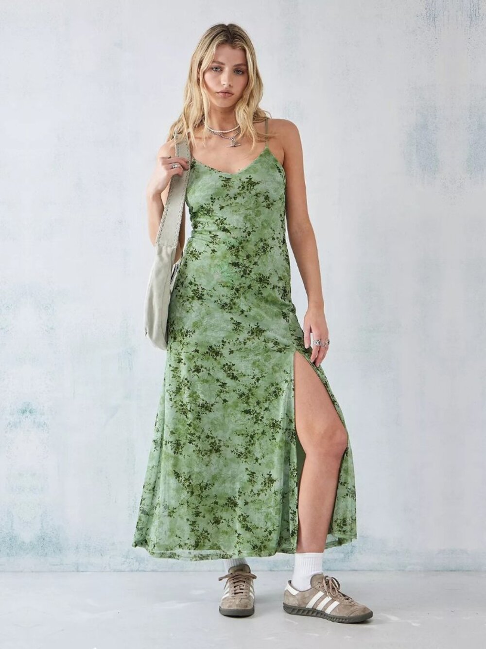 Urban Outfitters UO Green Flower Mesh Maxi Dress Petite Small #A4034